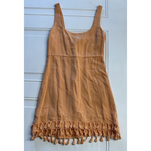 Lulu's Dresses & Skirts - Lulus Feel the Sunshine Orange Linen Blend Tassel Mini Dress Size Small